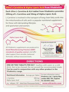 قرص اولترا ال کارنیتین و آلفا لیپوئیک اسید ویتابیوتیکس 60 عددی - Image 3