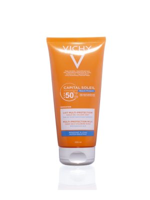 شیر ضد آفتاب و محافظت کننده ساحلی SPF50 ویشی سری Capital Soleil مناسب انواع پوست حجم 200 میلی لیتر