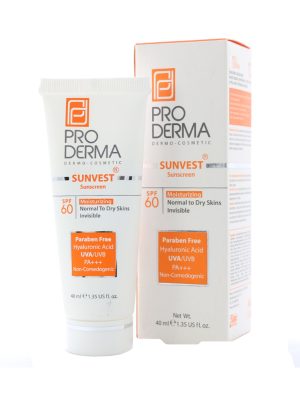 کرم ضد آفتاب و مرطوب کننده پرودرما SPF60 بی رنگ مناسب پوست های معمولی و خشک با حجم 40 میلی لیتر