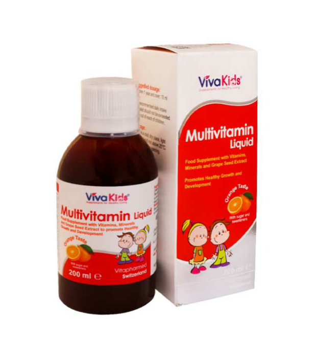 P_liquid20multivitamin.jpg.png محلول لیکوئید مولتی ویتامین ویوا کیدز حجم 200 میلی لیتر - Image 1