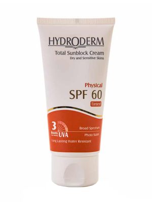 کرم ضد آفتاب SPF60 رنگی هیدرودرم بژ روشن پوست های خشک و حساس با حجم 50 میلی لیتر