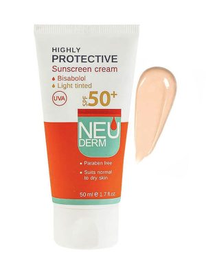 کرم ضد آفتاب نئودرم +SPF50 مدل هایلی پروتکتیو بژ روشن مناسب پوست های معمولی و خشک 50 میلی لیتر