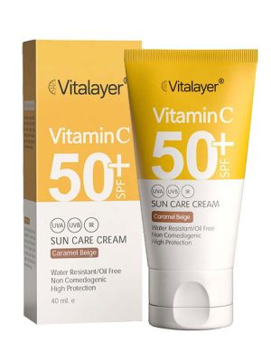 کرم ضد آفتاب +SPF50 حاوی ویتامین C ویتالیر رنگ کاراملی حجم 40 میلی لیتر
